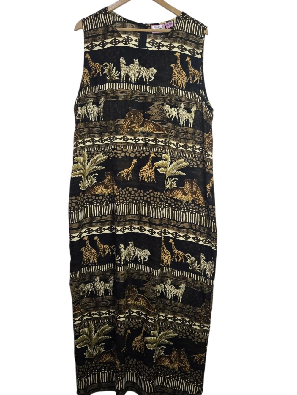 Premier Intern'l Size XL Sleeveless Animal Print maxi dress, Zipper & Slit Back - Picture 1 of 8